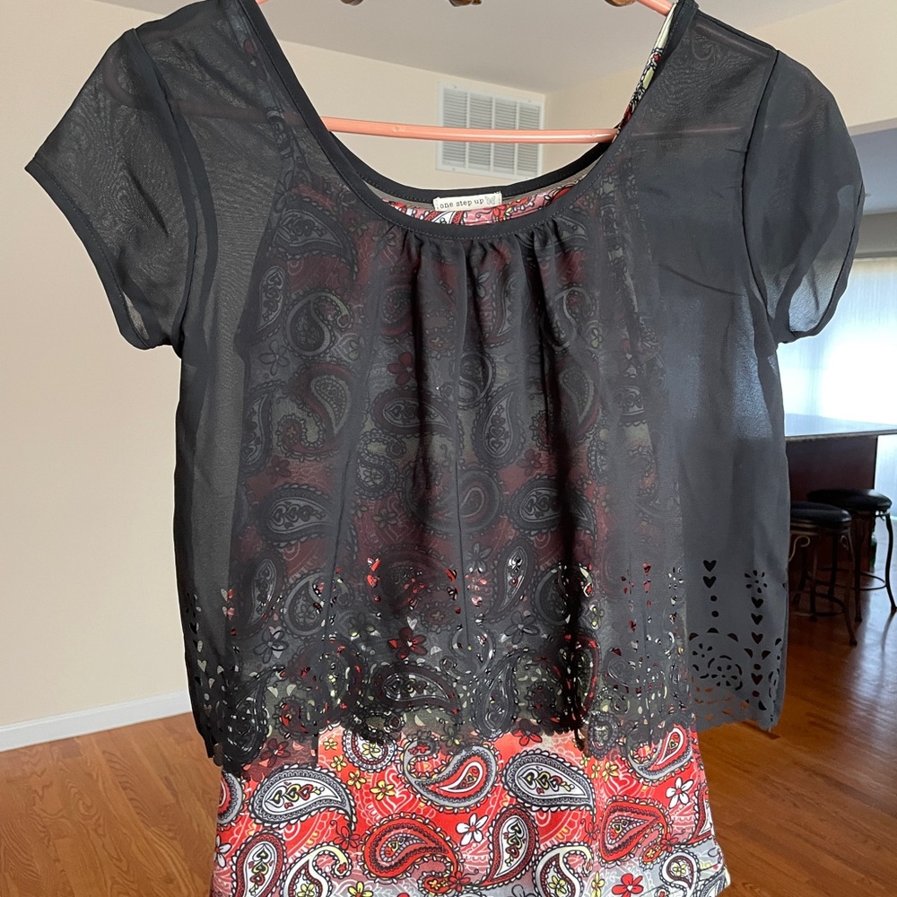 Multicolored Tank Top with Black Cover Top, Size: L (14/16), Brand: one step up